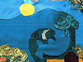 Paysage bleu à la lune jaune collage