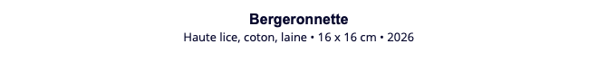 Bergeronnette Haute lice, coton, laine • 16 x 16 cm • 2026